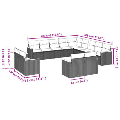 vidaXL 13részes vegyes bézs polyrattan kerti ülőgarnitúra párnákkal