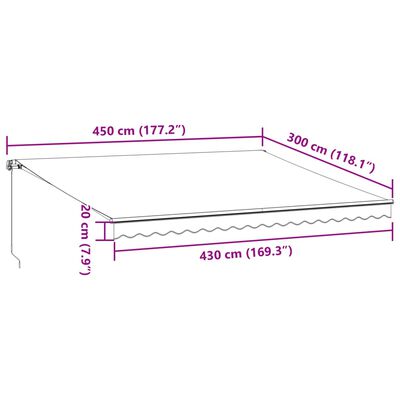 vidaXL antracitszürke-fehér kézzel kihúzható napellenző 450 x 300 cm