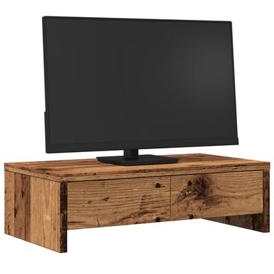 vidaXL antik fa színű szerelt fa monitorállvány fiókokkal 50x27x15 cm