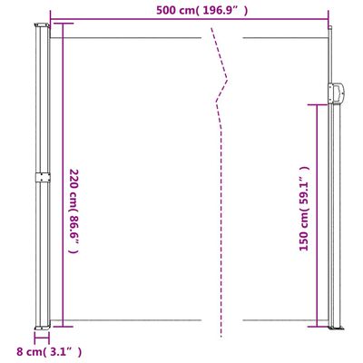 vidaXL bézs behúzható oldalsó napellenző 220 x 500 cm