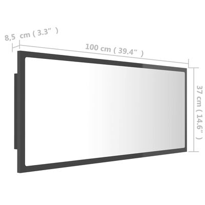 vidaXL magasfényű szürke akril LED-es fürdőszobatükör 100x8,5x37 cm