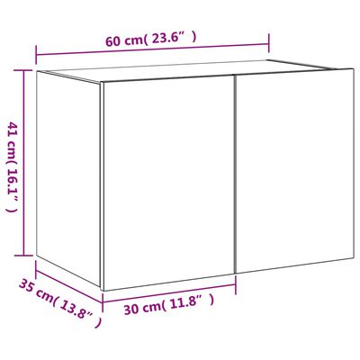 vidaXL barna tölgyszínű fali TV-szekrény LED-del 60x35x41 cm