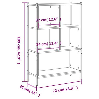 vidaXL füstös tölgy színű szerelt fa könyvszekrény 72x28x109 cm