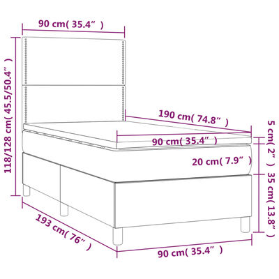 vidaXL sötétzöld bársony rugós és LED-es ágy matraccal 90x190 cm