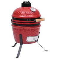 vidaXL piros kerámia 2 az 1-ben Kamado grillsütő füstölővel 56 cm