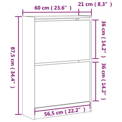 vidaXL füstös tölgy színű szerelt fa cipőszekrény 60 x 21 x 87,5 cm