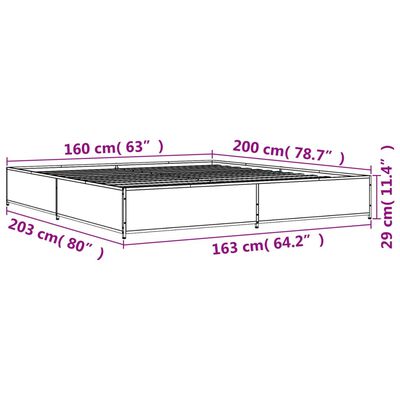 vidaXL barna tölgyszínű szerelt fa és fém ágykeret 160 x 200 cm