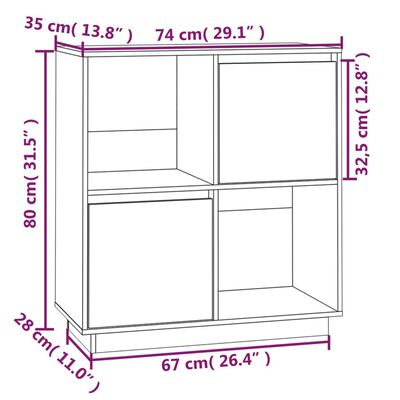 vidaXL fekete tömör fenyőfa tálalószekrény 74 x 35 x 80 cm