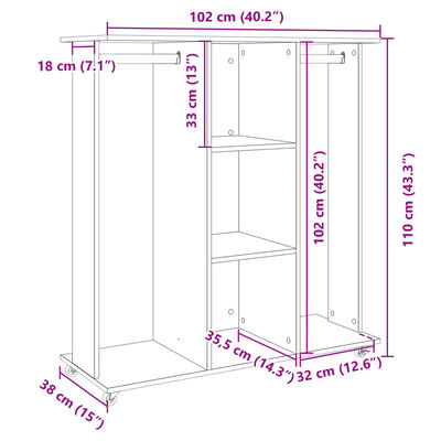 vidaXL sonoma tölgy szerelt fa ruhásszekrény kerekekkel 102x38x110 cm