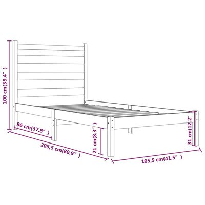 vidaXL fehér tömör fenyőfa ágykeret 100 x 200 cm