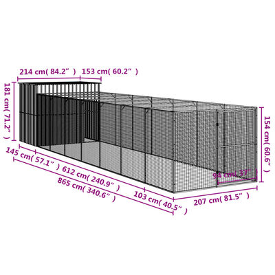 vidaXL antracitszürke horganyzott acél kutyakennel 214x865x181 cm