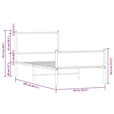 vidaXL barna tölgy színű fém ágykeret fej- és lábtámlával 80 x 200 cm