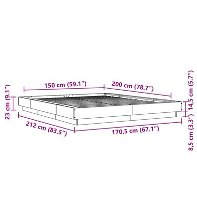 vidaXL füstös tölgyszínű szerelt fa ágykeret 150 x 200 cm