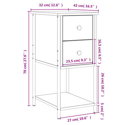 vidaXL 2 db szürke sonoma színű szerelt fa éjjeliszekrény 32x42x70 cm