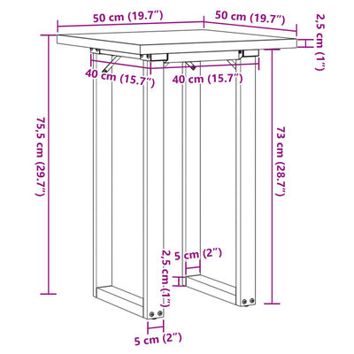 vidaXL tömör fenyőfa és öntöttvas étkezőasztal O-vázzal 50x50x75,5 cm