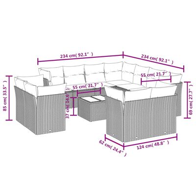 vidaXL 12 részes fekete polyrattan kerti ülőgarnitúra párnákkal