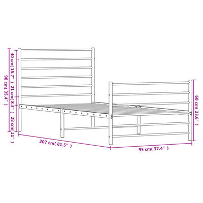 vidaXL fekete fém ágykeret fej- és lábtámlával 90 x 200 cm