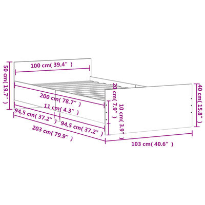 vidaXL füstös tölgy színű szerelt fa ágykeret matrac nélkül 100x200 cm