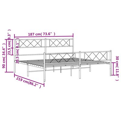 vidaXL fehér fém ágykeret fej- és lábtámlával 183 x 213 cm