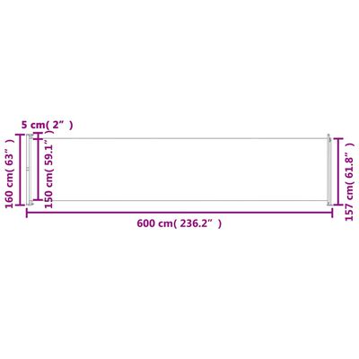 vidaXL szürke behúzható oldalsó terasz-napellenző 600 x 160 cm