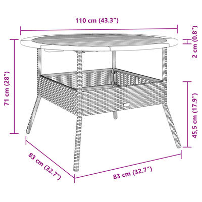 vidaXL bézs polyrattan kerti asztal akácfa lappal Ø110 x 71 cm