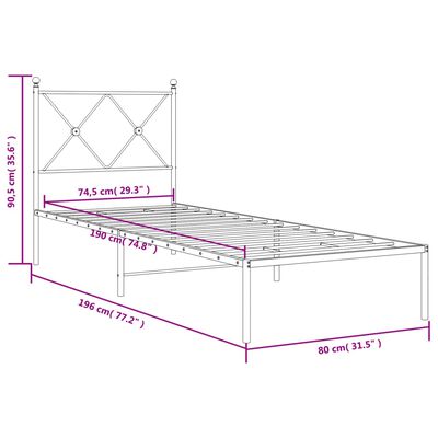 vidaXL fehér fém ágykeret fejtámlával 75 x 190 cm