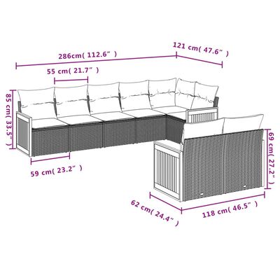 vidaXL 8 részes fekete polyrattan kerti ülőgarnitúra párnákkal