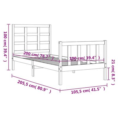 vidaXL tömör fa ágykeret fejtámlával 100 x 200 cm