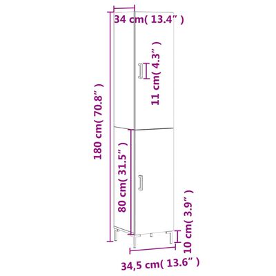 vidaXL szürke sonoma szerelt fa magasszekrény 34,5 x 34 x 180 cm