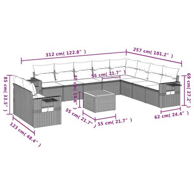 vidaXL 11 részes szürke polyrattan kerti ülőgarnitúra párnákkal