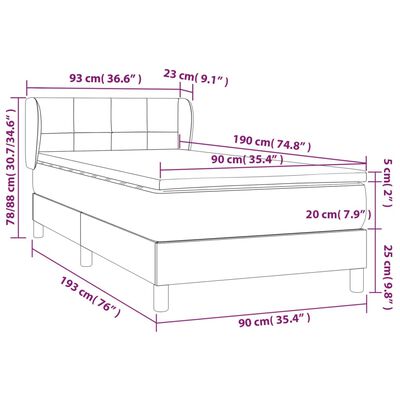 vidaXL világosszürke bársony rugós ágy matraccal 90x190 cm