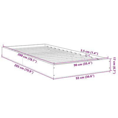 vidaXL fekete szerelt fa ágykeret 90 x 200 cm