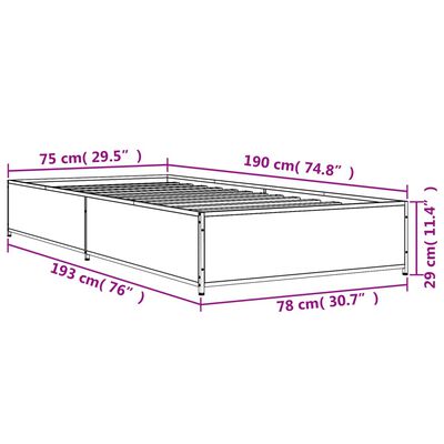 vidaXL sonoma tölgyszínű szerelt fa és fém ágykeret 75 x 190 cm