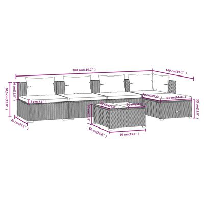 vidaXL 6 részes fekete polyrattan kerti ülőgarnitúra párnákkal