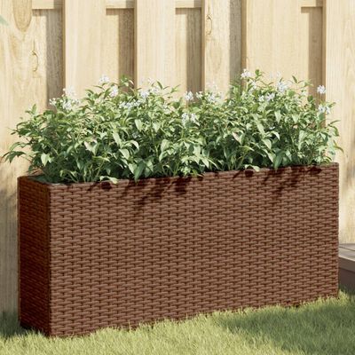 vidaXL 2 db barna polyrattan kerti ültetőláda 2 cseréppel 90x20x40 cm