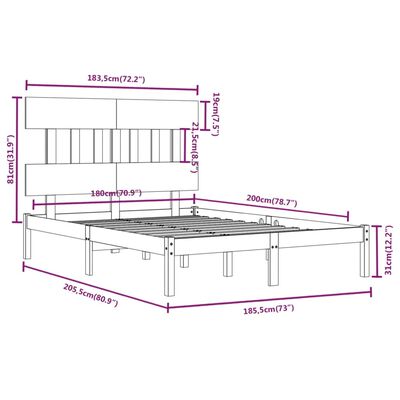 vidaXL Super King fekete tömör fa ágykeret 180 x 200 cm