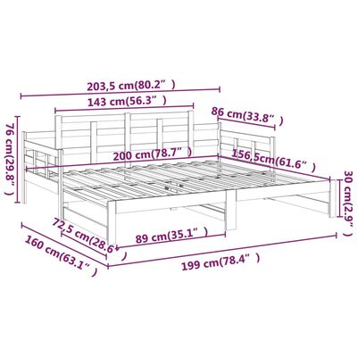 vidaXL fekete tömör fenyőfa kihúzható kanapéágy 2 x (80 x 200) cm