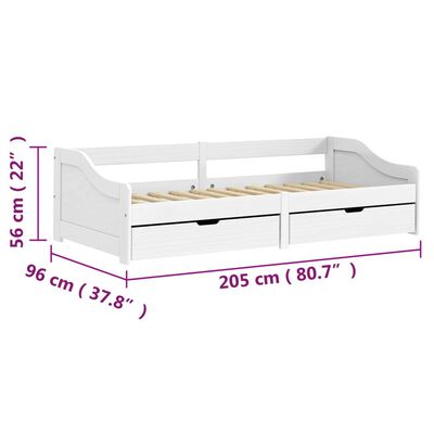 vidaXL IRUN fehér tömör fenyőfa kanapéágy 2 fiókkal 90 x 200 cm