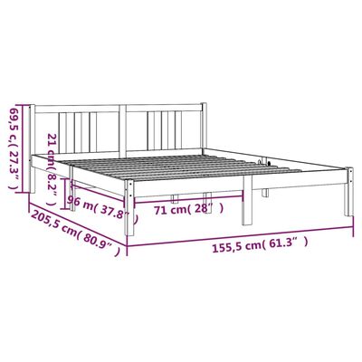 vidaXL King Size tömör fa ágykeret 150 x 200 cm