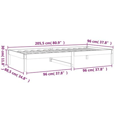 vidaXL fekete tömör fenyőfa kanapéágy 90 x 200 cm