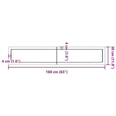 vidaXL kezeletlen tömör fa fürdőszobai pult 160x30x(2-6) cm