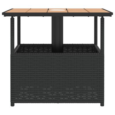 vidaXL fekete polyrattan kerti asztal napernyőlyukkal 55x55x46,5 cm