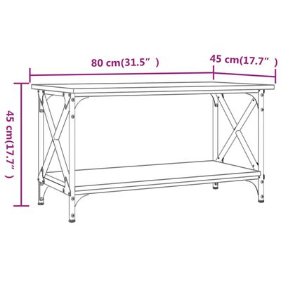 vidaXL fekete szerelt fa és vas dohányzóasztal 80 x 45 x 45 cm