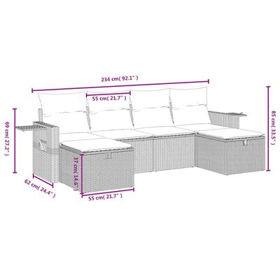 vidaXL 6 részes szürke polyrattan kerti ülőgarnitúra párnákkal