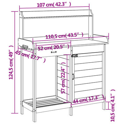 vidaXL tömör fenyőfa ültetőasztal szekrénnyel 110,5x45x124,5 cm