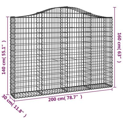 vidaXL 14 db íves horganyzott vas gabion kosár 200x30x140/160 cm