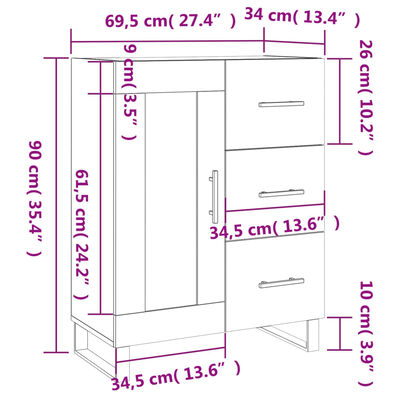 vidaXL betonszürke szerelt fa tálalószekrény 69,5 x 34 x 90 cm