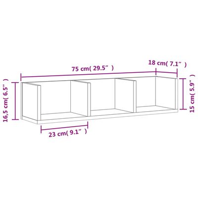 vidaXL betonszürke szerelt fa faliszekrény 75x18x16,5 cm