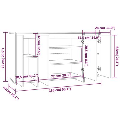 vidaXL barna tölgyszínű szerelt fa tálalószekrény 135x41x75 m