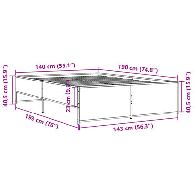 vidaXL füstös tölgy színű szerelt fa és fém ágykeret 140x190 cm